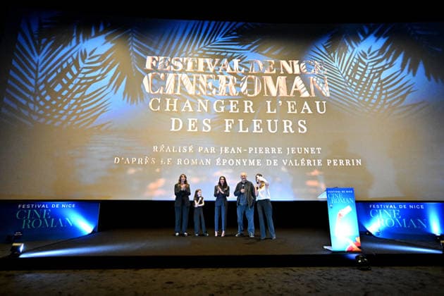 Valérie Perrin, Elodie Batard Gaultier, Leïla Bekhti, and Jean-Pierre Jeunet presented the film *Changer l’eau des fleurs* alongside Nathalie Levy, the host, during the opening night of the 8th edition of the Ciné Roman Festival at the Pathé Gare du Sud cinema in Nice, September 28, 2026 Bruno Bebert Dominique Jacovides Bestimage Opening night of the 8th edition of the Ciné Roman Festival at the Pathé Gare du Sud cinema in Nice, September 28, 2026 NICE France  Copyright: xDominiquexJacovidesx-xBrunoxBebertx xBestimagexDominiquexJacovidesx-xBrunoxBebertx xBestimagex