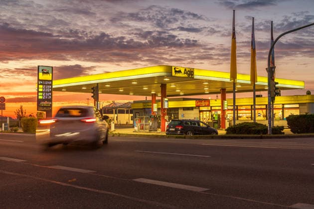 September 29, 2026: View of the AGIP gas station in Pasewalk on Federal Highway B104, showing the current price board for the day. Pasewalk, Mecklenburg-Western Pomerania, Germany