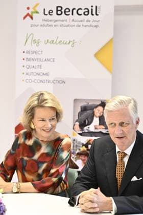 Queen Mathilde of Belgium and King Philippe - Filip of Belgium pictured during a visit to the non-profit organization Le Bercail, a residential and outpatient care centre for adults with an intellectual disability, on Tuesday 29 September 2026, part of a visit to Liege of the Belgian Royals.  ERICxLALMAND 188167930