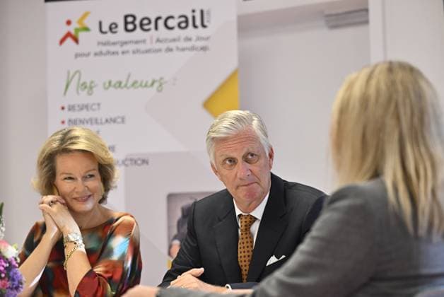 Queen Mathilde of Belgium and King Philippe - Filip of Belgium pictured during a visit to the non-profit organization Le Bercail, a residential and outpatient care centre for adults with an intellectual disability, on Tuesday 29 September 2026, part of a visit to Liege of the Belgian Royals.  ERICxLALMAND 188168151