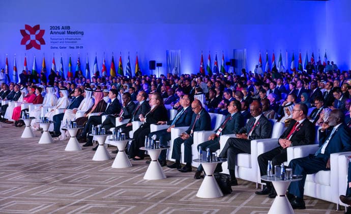 Opening ceremony of the 11th annual meeting of the Asian Infrastructure Investment Bank (AIIB) in Doha Participants are pictured during the opening ceremony of the 11th Annual Meeting of the Board of Governors of the Asian Infrastructure Investment Bank (AIIB) in Doha,Qatar on September 28, 2026 DOHA Qatar Copyright: xNOUSHADx