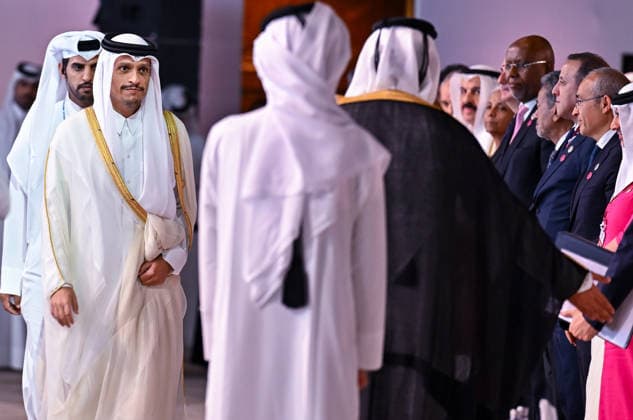 Opening ceremony of the 11th annual meeting of the Asian Infrastructure Investment Bank (AIIB) in Doha Prime Minister and Foreign Minister of the State of Qatar Sheikh Mohammed bin Abdulrahman bin Jassim Al Thani (L) arrives at the venue for the opening ceremony of the 11th Annual Meeting of the Board of Governors of the Asian Infrastructure Investment Bank (AIIB) in Doha,Qatar on September 28, 2026 DOHA Qatar Copyright: xNOUSHADx
