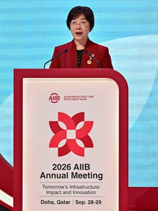 Opening ceremony of the 11th annual meeting of the Asian Infrastructure Investment Bank (AIIB) in Doha Asian Infrastructure Investment Bank (AIIB) President and Chair of the Board of Directors Zou Jiayi speaks during the opening ceremony of the 11th Annual Meeting of the Board of Governors of the Asian Infrastructure Investment Bank (AIIB) in Doha,Qatar on September 28, 2026 DOHA Qatar Copyright: xNOUSHADx