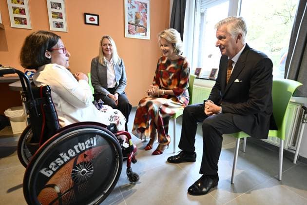 Queen Mathilde of Belgium and King Philippe - Filip of Belgium pictured during a visit to the non-profit organization Le Bercail, a residential and outpatient care centre for adults with an intellectual disability, on Tuesday 29 September 2026, part of a visit to Liege of the Belgian Royals.  ERICxLALMAND 188172766