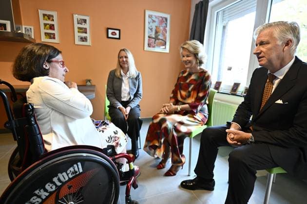 Queen Mathilde of Belgium and King Philippe - Filip of Belgium pictured during a visit to the non-profit organization Le Bercail, a residential and outpatient care centre for adults with an intellectual disability, on Tuesday 29 September 2026, part of a visit to Liege of the Belgian Royals.  ERICxLALMAND 188172778