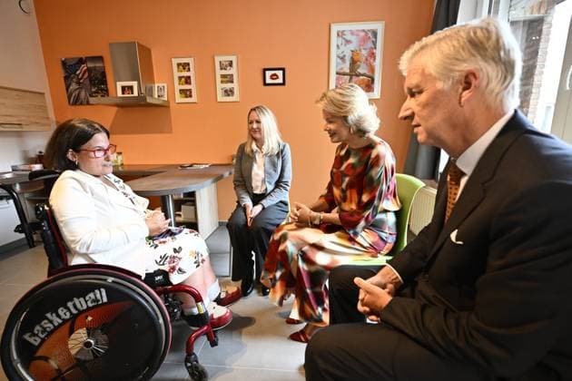 Queen Mathilde of Belgium and King Philippe - Filip of Belgium pictured during a visit to the non-profit organization Le Bercail, a residential and outpatient care centre for adults with an intellectual disability, on Tuesday 29 September 2026, part of a visit to Liege of the Belgian Royals.  ERICxLALMAND 188172791