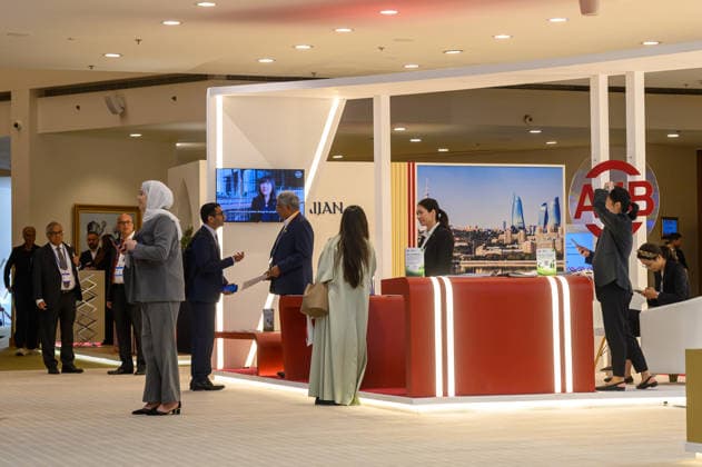 Opening ceremony of the 11th annual meeting of the Asian Infrastructure Investment Bank (AIIB) in Doha Guests are visit AIIB exhibition stalls and interactive pavilions during the 11th Annual Meeting of the Board of Governors of the Asian Infrastructure Investment Bank (AIIB) in Doha,Qatar on September 28, 2026 DOHA Qatar Copyright: xNOUSHADx