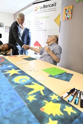 King Philippe - Filip of Belgium pictured during a visit to the non-profit organization Le Bercail, a residential and outpatient care centre for adults with an intellectual disability, on Tuesday 29 September 2026, part of a visit to Liege of the Belgian Royals.  ERICxLALMAND 188179024