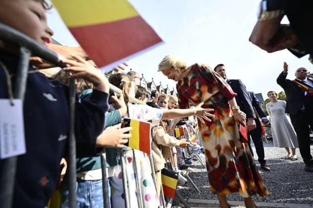 Queen Mathilde of Belgium pictured during a moment with the local population, on the Place Saint-Lambert, in Liege, Tuesday 29 September 2026, part of a visit to Liege of the Belgian Royals.  ERICxLALMAND 188184941
