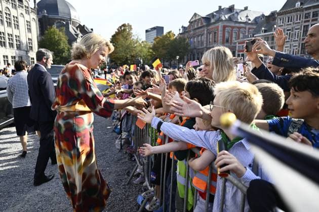 Queen Mathilde of Belgium pictured during a moment with the local population, on the Place Saint-Lambert, in Liege, Tuesday 29 September 2026, part of a visit to Liege of the Belgian Royals.  ERICxLALMAND 188184947
