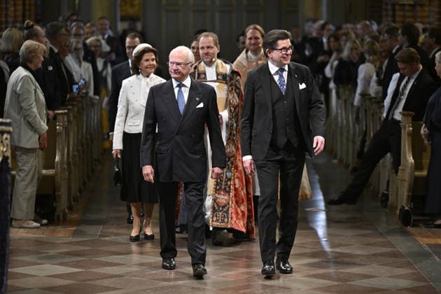 STOCKHOLM, SWEDEN 20260929 King Carl Gustaf, Queen Silvia, and Speaker of the Riksdag Andreas Norlén at the church service in Storkyrkan held to mark the opening of the Riksdag session STOCKHOLM SWEDEN x10070x  Copyright: xJessicaxGow TTx RIKSMÖTETS ÖPPNANDE GUDSTJÄNST 2026 5UGpmyG27fM