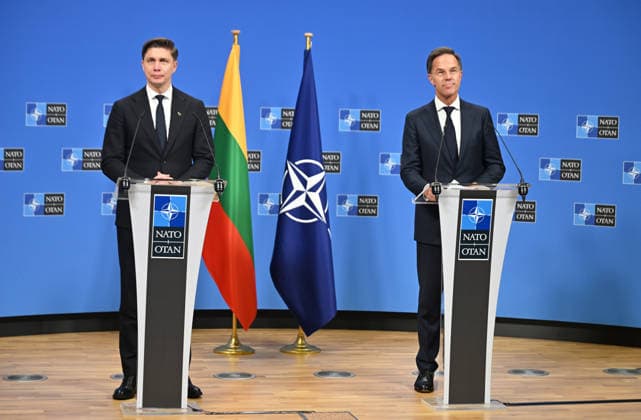 Mark Rutte-Mindaugas Sinkevicius press conference in Brussels BRUSSELS, BELGIUM - SEPTEMBER 29: NATO Secretary General Mark Rutte and Lithuanian Prime Minister Mindaugas Sinkevicius hold a joint press conference at NATO Headquarters in Brussels, Belgium on September 29, 2026. Dursun Aydemir Anadolu Brussels Belgium. Editorial use only. Please get in touch for any other usage.  Copyright: x2026xAnadoluxDursunxAydemirx