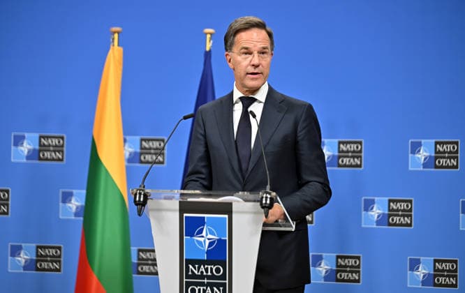 Mark Rutte-Mindaugas Sinkevicius press conference in Brussels BRUSSELS, BELGIUM - SEPTEMBER 29: NATO Secretary General Mark Rutte and Lithuanian Prime Minister Mindaugas Sinkevicius hold a joint press conference at NATO Headquarters in Brussels, Belgium on September 29, 2026. Dursun Aydemir Anadolu Brussels Belgium. Editorial use only. Please get in touch for any other usage.  Copyright: x2026xAnadoluxDursunxAydemirx