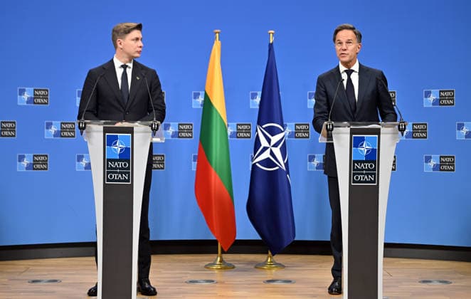 Mark Rutte-Mindaugas Sinkevicius press conference in Brussels BRUSSELS, BELGIUM - SEPTEMBER 29: NATO Secretary General Mark Rutte and Lithuanian Prime Minister Mindaugas Sinkevicius hold a joint press conference at NATO Headquarters in Brussels, Belgium on September 29, 2026. Dursun Aydemir Anadolu Brussels Belgium. Editorial use only. Please get in touch for any other usage.  Copyright: x2026xAnadoluxDursunxAydemirx