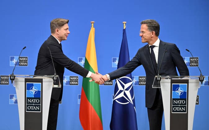 Mark Rutte-Mindaugas Sinkevicius press conference in Brussels BRUSSELS, BELGIUM - SEPTEMBER 29: NATO Secretary General Mark Rutte and Lithuanian Prime Minister Mindaugas Sinkevicius hold a joint press conference at NATO Headquarters in Brussels, Belgium on September 29, 2026. Dursun Aydemir Anadolu Brussels Belgium. Editorial use only. Please get in touch for any other usage.  Copyright: x2026xAnadoluxDursunxAydemirx