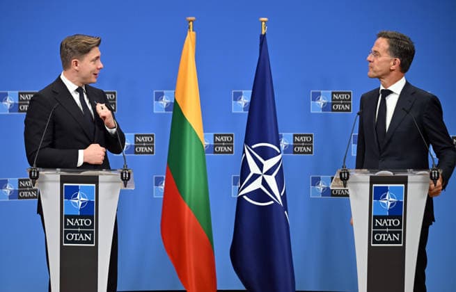 Mark Rutte-Mindaugas Sinkevicius press conference in Brussels BRUSSELS, BELGIUM - SEPTEMBER 29: NATO Secretary General Mark Rutte and Lithuanian Prime Minister Mindaugas Sinkevicius hold a joint press conference at NATO Headquarters in Brussels, Belgium on September 29, 2026. Dursun Aydemir Anadolu Brussels Belgium. Editorial use only. Please get in touch for any other usage.  Copyright: x2026xAnadoluxDursunxAydemirx