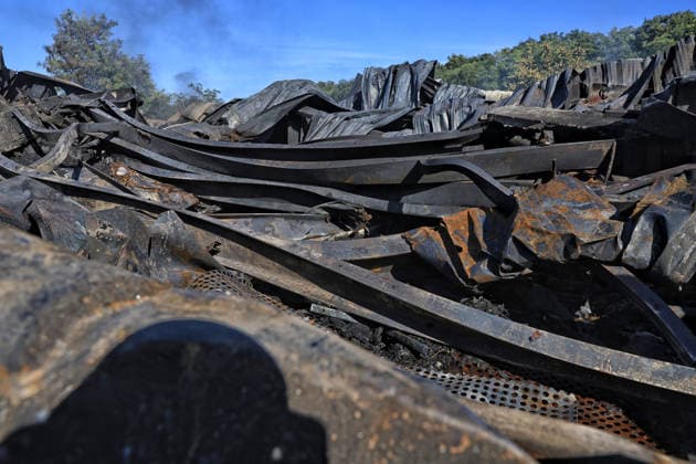 A civilian industrial facility producing plastic tableware is damaged by a fire caused by a nighttime Russian drone strike in the Odesa region, Ukraine, September 29, 2026. (Photo by Nina Liashonok Ukrinform) Manufacturing plant burns down in Odesa region due to Russian drone attack  Copyright: xNinaxLiashonokx