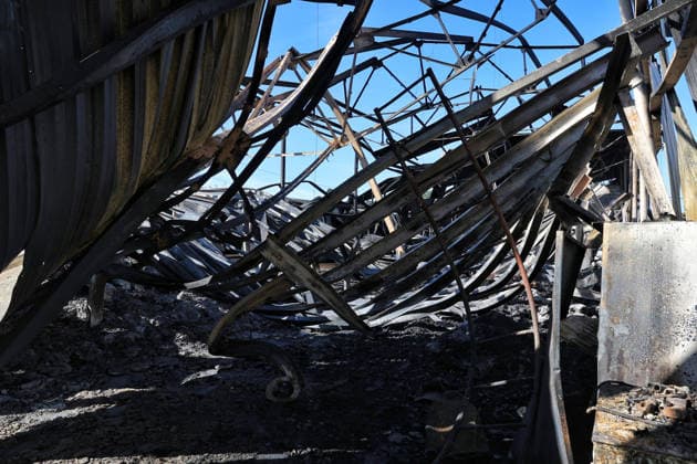 A civilian industrial facility producing plastic tableware is damaged by a fire caused by a nighttime Russian drone strike in the Odesa region, Ukraine, September 29, 2026. (Photo by Nina Liashonok Ukrinform) Manufacturing plant burns down in Odesa region due to Russian drone attack  Copyright: xNinaxLiashonokx