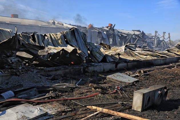 A civilian industrial facility producing plastic tableware is damaged by a fire caused by a nighttime Russian drone strike in the Odesa region, Ukraine, September 29, 2026. (Photo by Nina Liashonok Ukrinform) Manufacturing plant burns down in Odesa region due to Russian drone attack  Copyright: xNinaxLiashonokx