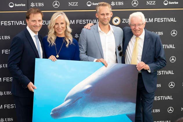 Barny Revill, Angela Ziltener, Jeff Hester, and Keith Scholey at the premiere of the documentary *Dolphins: My Close Encounters* at the 22nd Zurich Film Festival at Arthouse Le Paris in Zurich, September 28, 2026 Foto:xA.xRaemyx xFuturexImagex dolphins_6912