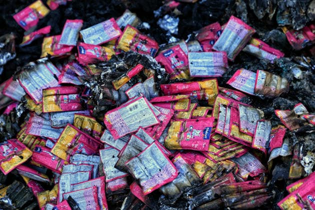 Fire-stricken packages with pet food are piled among the ruins at the Loving Hearts animal shelter in the Odesa region, Ukraine, September 29, 2026. During a nighttime Russian drone strike, the roof of the building - covering more than 400 square metres - was hit. The fire destroyed the premises along with stocks of grain, medicines, warm blankets, bowls, and other critical supplies. Thirteen animals - 10 cats and three dogs - died as a result of the strike and ensuing fire. (Photo by Nina Liashonok Ukrinform) Russia strikes animal shelter near Odesa  Copyright: xNinaxLiashonokx