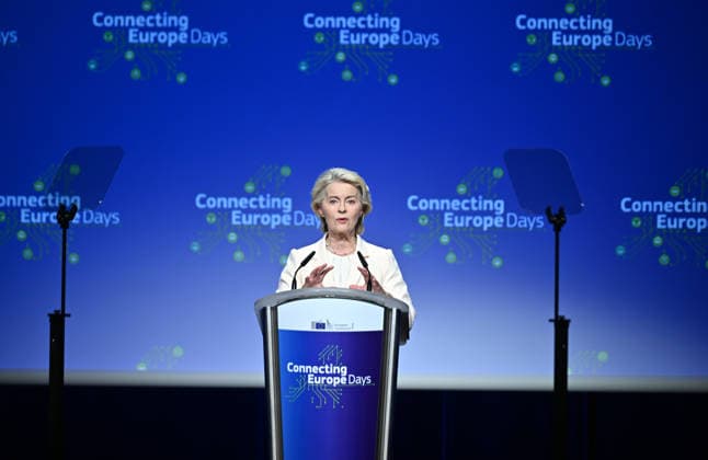 European Commission President Ursula von der Leyen BRUSSELS, BELGIUM - SEPTEMBER 29: European Commission President Ursula von der Leyen delivers a speech during the Connecting Europe Day event held in Brussels, Belgium, on September 29, 2026. Dursun Aydemir Anadolu Brussels Belgium. Editorial use only. Please get in touch for any other usage.  Copyright: x2026xAnadoluxDursunxAydemirx
