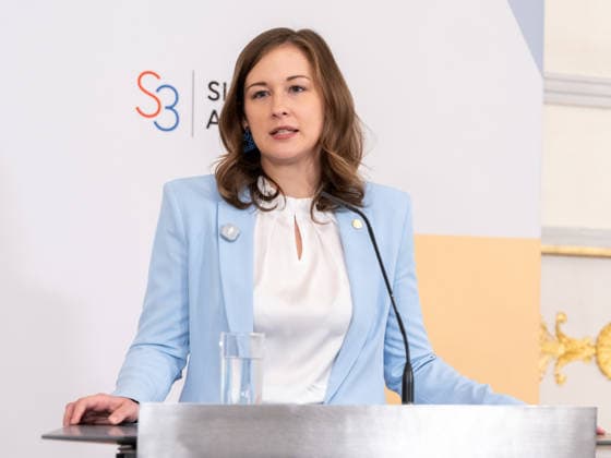 September 29, 2026 Press Conference, Slavkov Group 013, Federal Minister for Europe, Integration, and Family at the Federal Chancellery, Claudia Plakolm (ÖVP), on September 29, 2026, at the press conference held on the occasion of the 2026 Western Balkans Conference at the Federal Chancellery in Vienna, Vienna, Austria