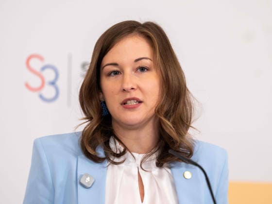 September 29, 2026, Press Conference, Slavkov Group 015, Federal Minister for Europe, Integration, and Family at the Federal Chancellery, Claudia Plakolm (ÖVP), on September 29, 2026, at the press conference held on the occasion of the 2026 Western Balkans Conference at the Federal Chancellery in Vienna, Vienna, Austria
