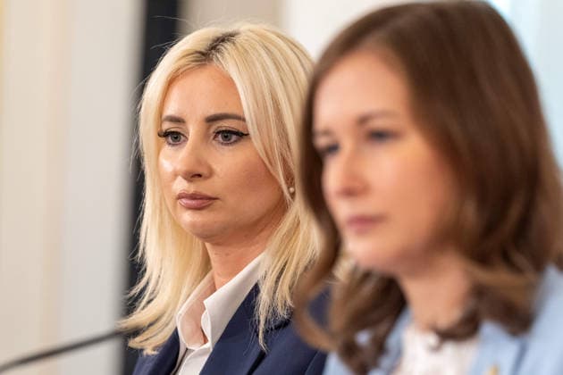 September 29, 2026: Press Conference, Slavkov Group 032—Montenegro’s Minister for European Affairs, Maida GorÄ u008Devic, and Claudia Plakolm (ÖVP), Federal Minister for Europe, Integration, and Family at the Federal Chancellery, on September 29, 2026, at the press conference held on the occasion of the 2026 Western Balkans Conference at the Federal Chancellery in Vienna, Vienna, Austri