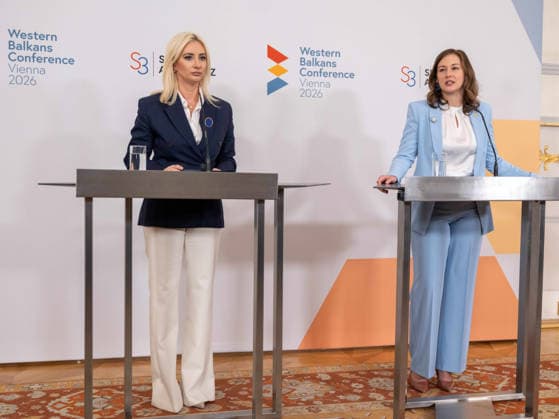 September 29, 2026: Press Conference, Slavkov Group 092—Montenegro’s Minister for European Affairs, Maida GorÄ u008Devic, and Claudia Plakolm (ÖVP), Federal Minister for Europe, Integration, and Family at the Federal Chancellery, on September 29, 2026, at the press conference held on the occasion of the 2026 Western Balkans Conference at the Federal Chancellery in Vienna, Vienna, Austri