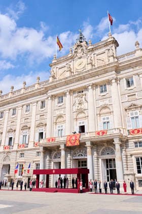29-09-2026 Madrid Queen Letizia and King Felipe with Emmanuel Macron and Brigitte Macron during the official welcome at the royal palace in Madrid on the 1st day of the 2 day statevisit to Spain. No Spain Â  Copyright: xPPEx