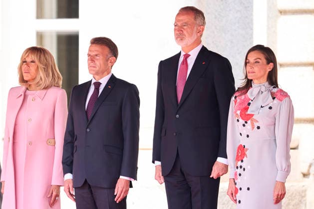 29-09-2026 Madrid Queen Letizia and King Felipe with Emmanuel Macron and Brigitte Macron during the official welcome at the royal palace in Madrid on the 1st day of the 2 day statevisit to Spain. No Spain Â  Copyright: xPPEx
