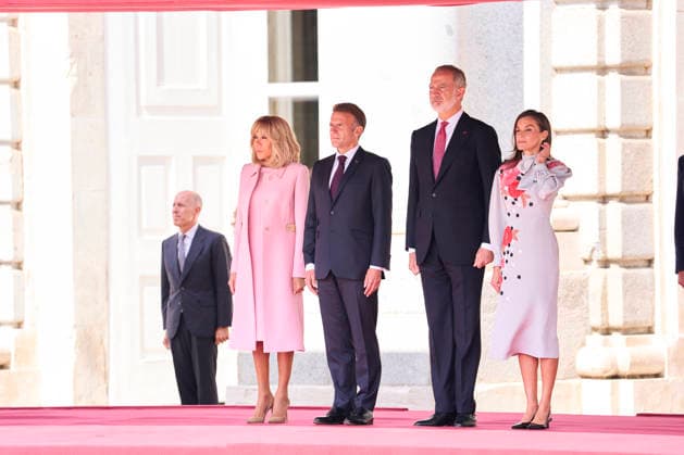 29-09-2026 Madrid Queen Letizia and King Felipe with Emmanuel Macron and Brigitte Macron during the official welcome at the royal palace in Madrid on the 1st day of the 2 day statevisit to Spain. No Spain Â  Copyright: xPPEx