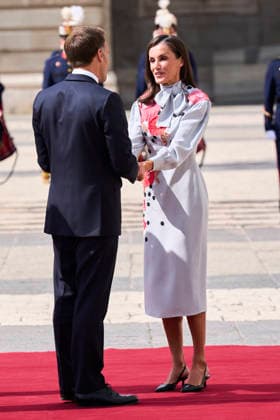 29-09-2026 Madrid Queen Letizia and King Felipe with Emmanuel Macron and Brigitte Macron during the official welcome at the royal palace in Madrid on the 1st day of the 2 day statevisit to Spain. No Spain Â  Copyright: xPPEx