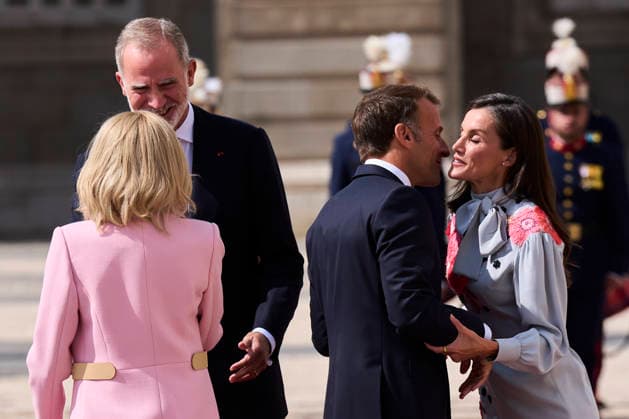 29-09-2026 Madrid Queen Letizia and King Felipe with Emmanuel Macron and Brigitte Macron during the official welcome at the royal palace in Madrid on the 1st day of the 2 day statevisit to Spain. No Spain Â  Copyright: xPPEx