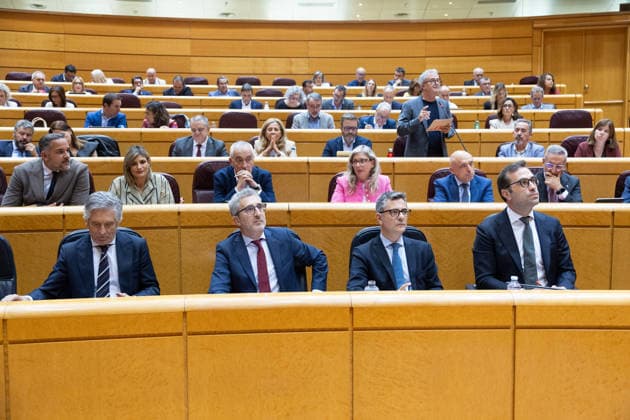 The Senate plenary session debates a motion on Democratic Memory, with the housing crisis as the underlying issue I D Interior Minister, Fernando Grande Marlaska; the Minister of the Treasury, Arcadi Espana; the Minister of the Presidency, Justice, and Relations with Parliament, Félix Bolanos; and the First Vice President and Minister of Economy, Trade, and Business, Carlos Cuerpo, during a plenary session in the Senate on September 29, 2026, in Madrid, Spain. The opposition will debate a motion on the Democratic Memory Act and a proposal to establish a commission on Ceuta. In addition, various committees will analyze initiatives on workplace inclusion for people with disabilities, Sahrawi nationality, and the ban on conversion therapy. SE Copyright: xJesusxHellinx 7808498
