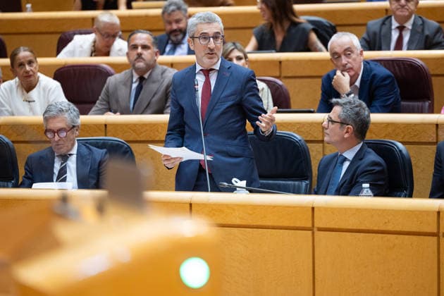 The Senate plenary session debates a motion on Democratic Memory, with the housing crisis as the underlying issue. Finance Minister Arcadi Espana speaks during a plenary session in the Senate on September 29, 2026, in Madrid, Spain. The opposition will debate a motion on the Democratic Memory Act and a proposal to establish a commission on Ceuta. In addition, various committees will examine initiatives on workplace inclusion for people with disabilities, Sahrawi nationality, and the ban on conversion therapy. SEPTEMBER 29, 2026 SENATE MINISTERS POLITICIANS Jesús Hellí Madrid Madrid, Spain  Copyright: xJesusxHellinx 7808617