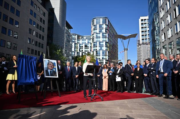 Inauguration of David Maria Sassoli Building in Brussels BRUSSELS, BELGIUM - SEPTEMBER 29: European Commission President Ursula von der Leyen delivers a speech at the podium during the inauguration ceremony of the European Parliament building named after former EP President David Maria Sassoli in Brussels, Belgium on September 29, 2026. Dursun Aydemir Anadolu Brussels Belgium. Editorial use only. Please get in touch for any other usage.  Copyright: x2026xAnadoluxDursunxAydemirx