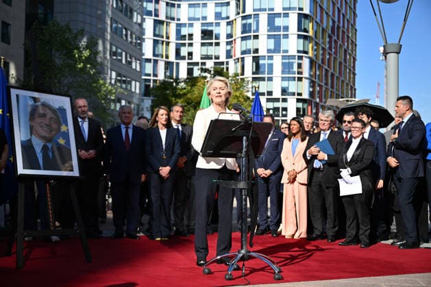 Inauguration of David Maria Sassoli Building in Brussels BRUSSELS, BELGIUM - SEPTEMBER 29: European Commission President Ursula von der Leyen delivers a speech at the podium during the inauguration ceremony of the European Parliament building named after former EP President David Maria Sassoli in Brussels, Belgium on September 29, 2026. Dursun Aydemir Anadolu Brussels Belgium. Editorial use only. Please get in touch for any other usage.  Copyright: x2026xAnadoluxDursunxAydemirx