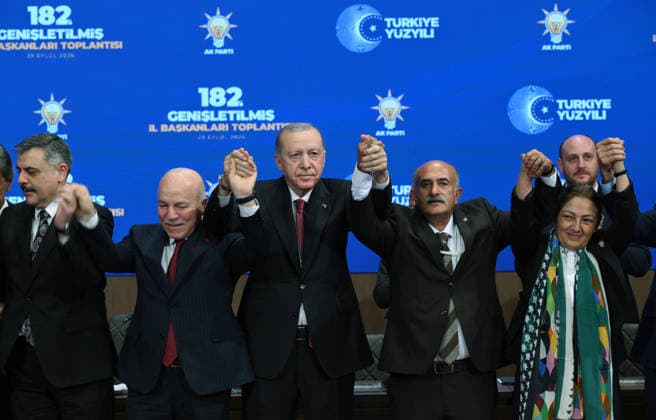 Turkish President and Leader of the Justice and Development Party Recep Tayyip Erdogan ANKARA, TURKIYE - SEPTEMBER 29: (----EDITORIAL USE ONLY - MANDATORY CREDIT - TURKISH PRESIDENCY HANDOUT - NO MARKETING NO ADVERTISING CAMPAIGNS - DISTRIBUTED AS A SERVICE TO CLIENTS----) Turkish President and Leader of the Justice and Development (AK) Party Recep Tayyip Erdogan attends the Extended Provincial Heads Meeting at the AK Party Congress Center in Ankara, Turkiye on September 29, 2026. Turkish Presidency Handout Anadolu Ankara Turkey. Editorial use only. Please get in touch for any other usage.  Copyright: x2026xAnadoluxTurkishxPresidencyx xHandoutx