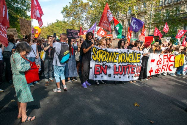 Public Services Strike - Paris Leaders of major French public sector unions including CGT, FO, FSU, UNSA, CFDT, CFE-CGC, Solidaires and FA-FP address a press conference ahead of a national strike and protests in Paris, France on September 29, 2026. The unions highlight demands for better wages, improved working conditions and increased funding for public services. Photo by Denis Prezat ABACAPRESS.COM Paris France  Copyright: xPrezatxDenis ABACAx