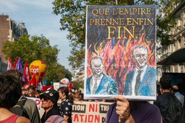 Public Services Strike - Paris Leaders of major French public sector unions including CGT, FO, FSU, UNSA, CFDT, CFE-CGC, Solidaires and FA-FP address a press conference ahead of a national strike and protests in Paris, France on September 29, 2026. The unions highlight demands for better wages, improved working conditions and increased funding for public services. Photo by Denis Prezat ABACAPRESS.COM Paris France  Copyright: xPrezatxDenis ABACAx