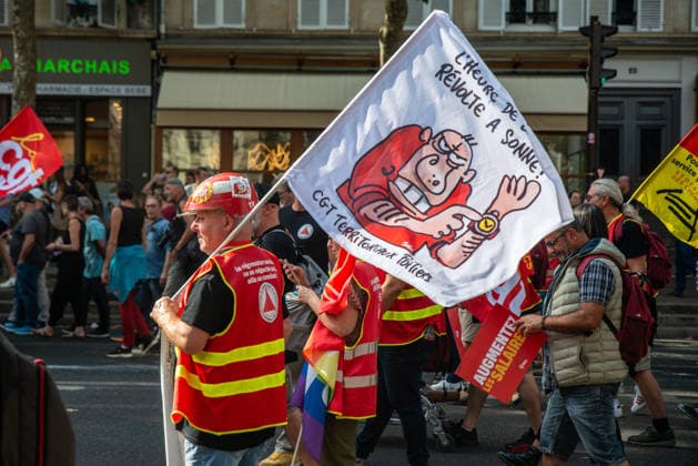 Public Services Strike - Paris Leaders of major French public sector unions including CGT, FO, FSU, UNSA, CFDT, CFE-CGC, Solidaires and FA-FP address a press conference ahead of a national strike and protests in Paris, France on September 29, 2026. The unions highlight demands for better wages, improved working conditions and increased funding for public services. Photo by Denis Prezat ABACAPRESS.COM Paris France  Copyright: xPrezatxDenis ABACAx