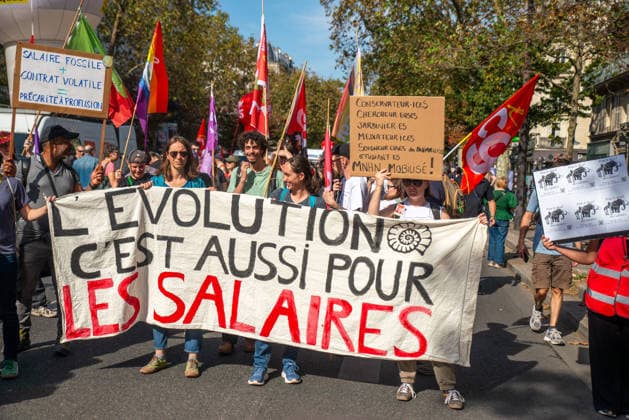 Public Services Strike - Paris Leaders of major French public sector unions including CGT, FO, FSU, UNSA, CFDT, CFE-CGC, Solidaires and FA-FP address a press conference ahead of a national strike and protests in Paris, France on September 29, 2026. The unions highlight demands for better wages, improved working conditions and increased funding for public services. Photo by Denis Prezat ABACAPRESS.COM Paris France  Copyright: xPrezatxDenis ABACAx