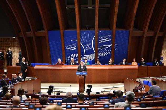 German Foreign Minister Johann Wadephul visits Council of Europe STRASBOURG, FRANCE - SEPTEMBER 29: German Foreign Minister Johann Wadephul addresses parliamentarians in the chamber of the Parliamentary Assembly of the Council of Europe (PACE) at the Council of Europe in Strasbourg, France on September 29, 2026. Ahmet Sel Anadolu Strasbourg France. Editorial use only. Please get in touch for any other usage.  Copyright: x2026xAnadoluxAhmetxSelx