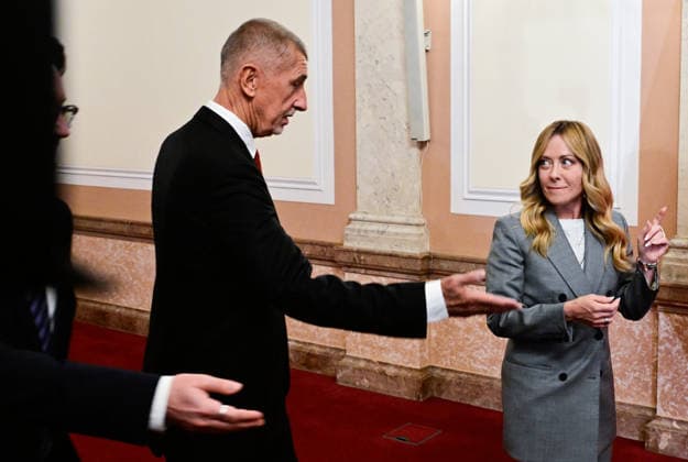 Czech Prime Minister Andrej Babis, left, meets Italian Prime Minister Giorgia Meloni n Prague, Czech Republic, September 29, 2026. (CTKxPhoto RomanxVondrous) CTKPhotoP2026092907487  CTKPhotoP2026092907487