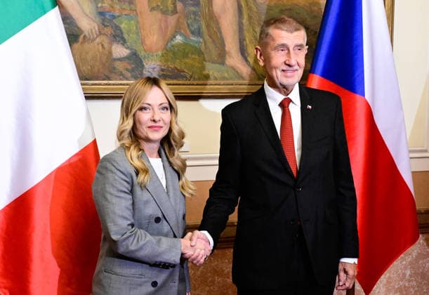 Czech Prime Minister Andrej Babis, right, meets Italian Prime Minister Giorgia Meloni n Prague, Czech Republic, September 29, 2026. (CTKxPhoto RomanxVondrous) CTKPhotoP2026092907575  CTKPhotoP2026092907575