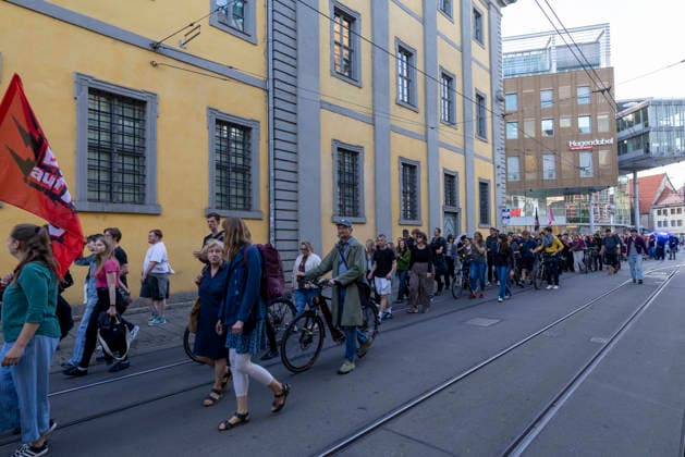 Protest Against the AfD Ban, September 29, 2026: In Erfurt, around 200 people demonstrated in support of proceedings to ban the Alternative for Germany (AfD) party. The demonstration proceeded from the Anger to the Thuringian State Parliament and took place one day before the hearing on the ban proceedings in parliament. Erfurt, Thuringia, Germany 290926_ppb-504