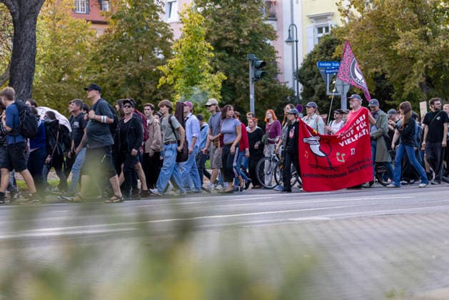 Protest Against the AfD Ban, September 29, 2026: In Erfurt, about 200 people demonstrated in support of proceedings to ban the Alternative for Germany (AfD) party. The demonstration proceeded from the Anger to the Thuringian State Parliament and took place one day before the parliamentary hearing on the ban proceedings. Erfurt, Thuringia, Germany 290926_ppb-515