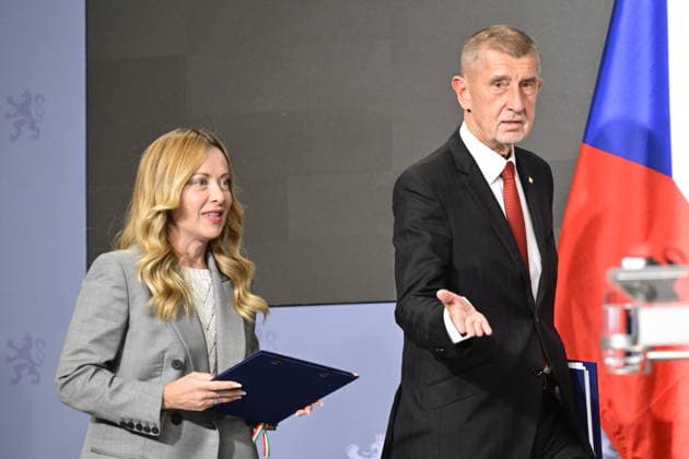 From left Italian Prime Minister Giorgia Meloni and Czech Prime Minister Andrej Babis during the press conference after their meeting, on September 29, 2026, in Prague, Czech Republic. (CTKxPhoto RomanxVondrous) CTKPhotoP2026092908063  CTKPhotoP2026092908063